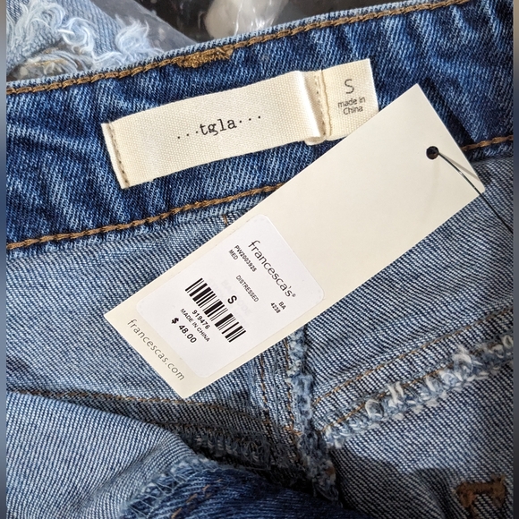 NWT Francesca's Tgla Women's Denim Mini Skirt,Medium Wash Distressed Side Slit,S - Picture 6 of 8